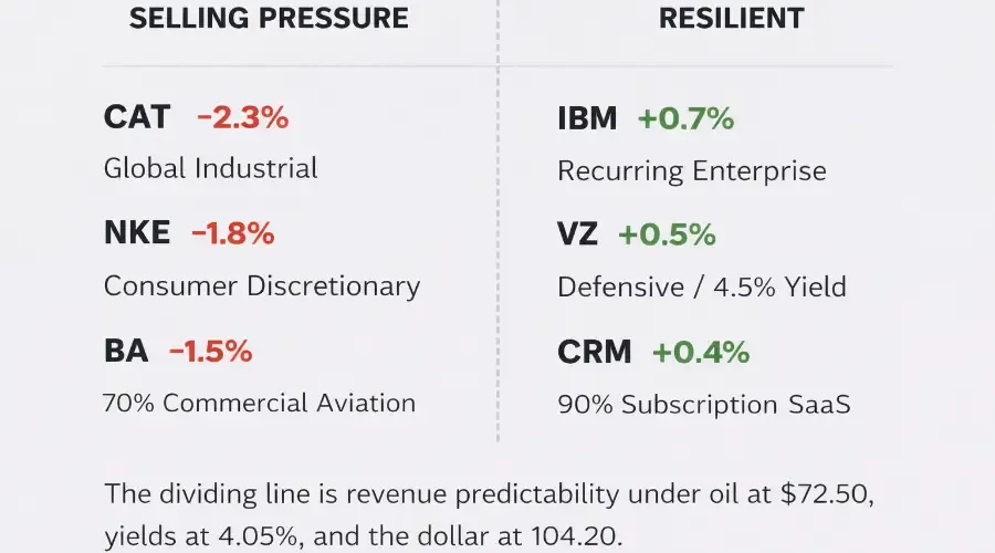 Dow Declines as Caterpillar, Nike, and Boeing Lead Institutional Repricing