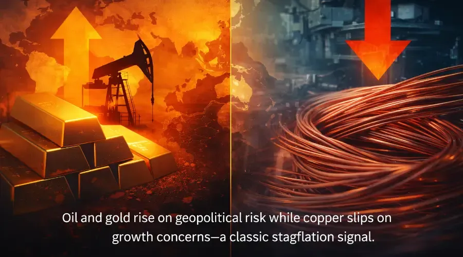 Gold Strength Meets Copper Weakness as Oil Rally Signals Stagflation