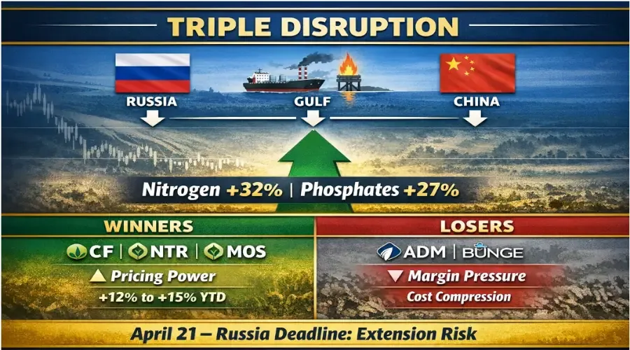 Fertilizer Prices Surge as Russia Export Pause and Gulf Disruptions Tighten Supply