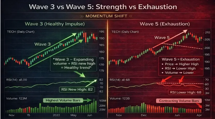 Elliott Wave Divergence Strategy: How RSI and Volume Confirm Wave 5 Reversals