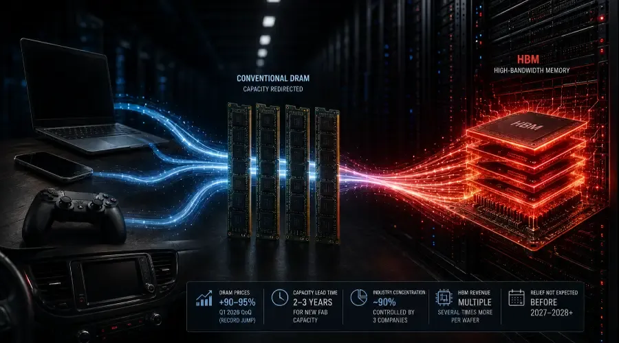 The Memory Shortage Behind the AI Boom: How HBM Demand Is Draining Conventional DRAM