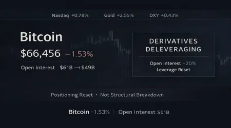 Bitcoin Softens as Open Interest Contracts Amid Derivatives Deleveraging