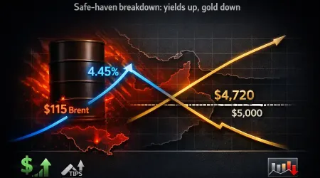 Treasury Yields Rise to 4.45% as Oil-Driven Inflation Pressure Breaks Gold’s Safe-Haven Role